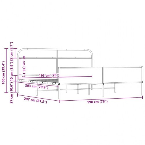 Sengeramme 193 x 203 cm - metal og sonoma-eg