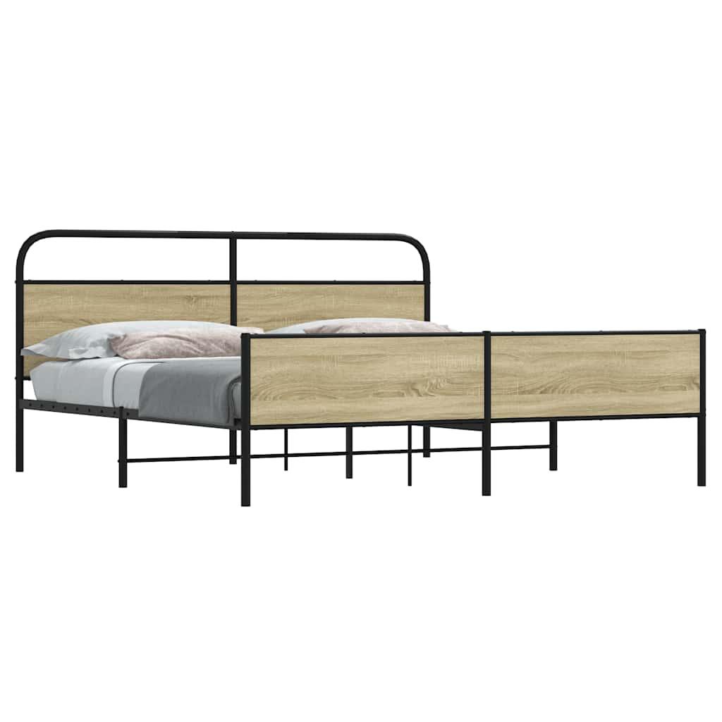 Sengeramme Uden Madras Metal Sonoma-Eg - med sengegavl og højt fodgærde / 183 x 213 cm