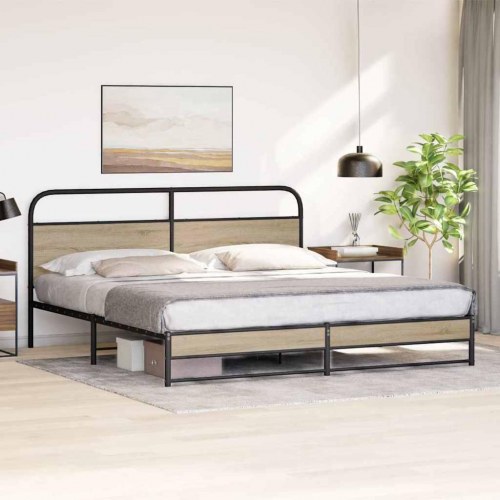 Sengeramme med lamelbund 193 x 203 cm - røget egetræsfarve