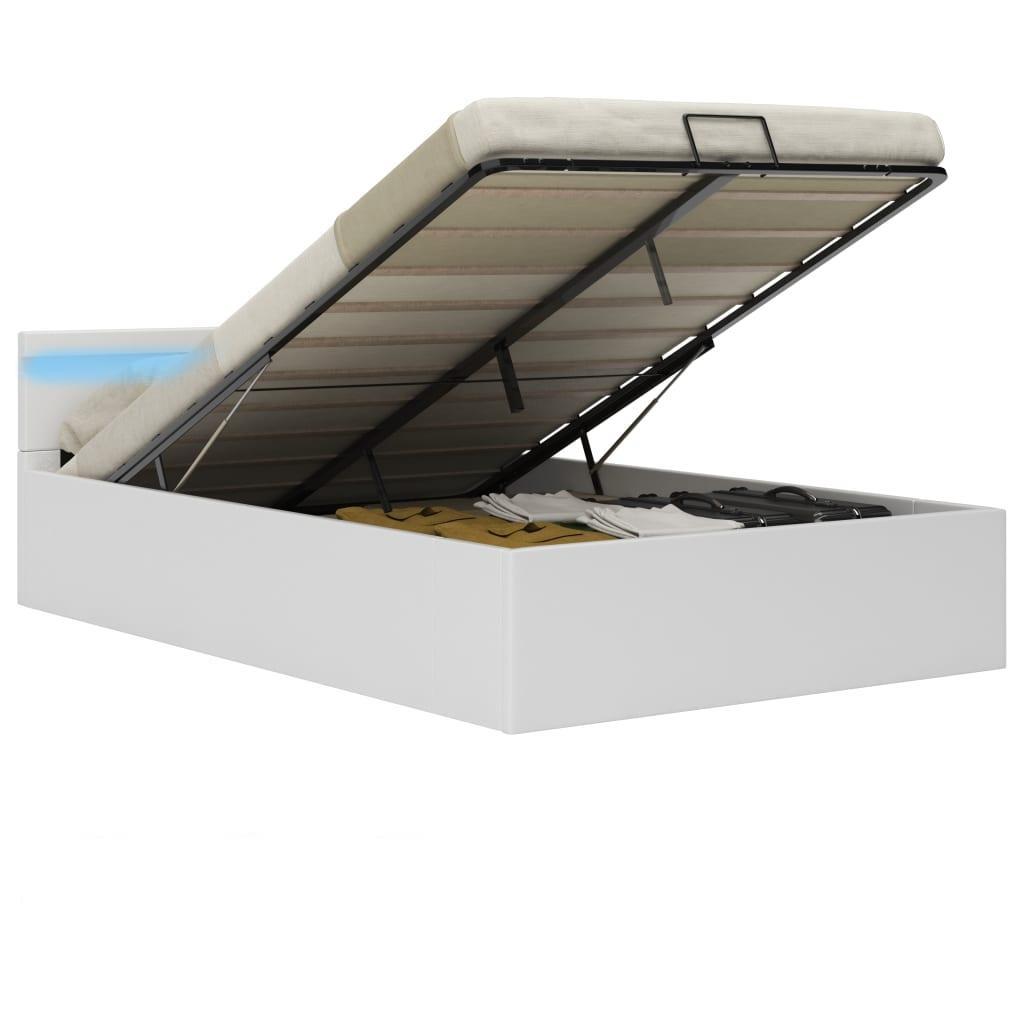 Hydraulisk Opbevaringsseng Med Led Kunstlæder - Hvid / 140 x 200 cm