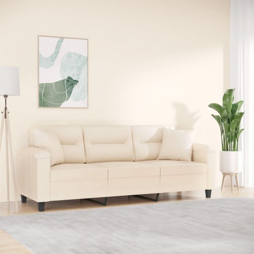 3-personers sofa med puder i mikrofiber - beige, 210 cm