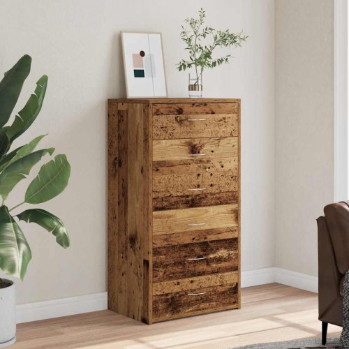 Kommode med 6 skuffer 50×34×96 cm - konstrueret træ, antikt look
