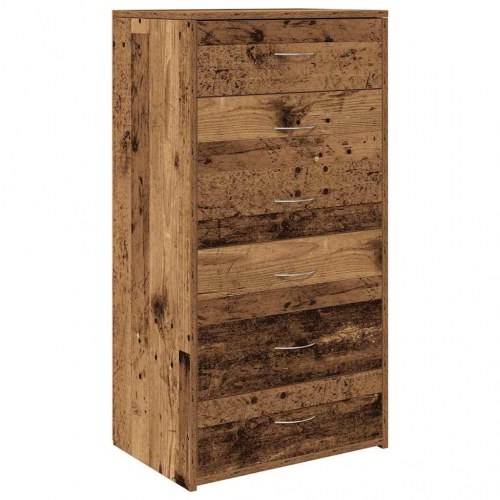 Kommode med 6 skuffer 50×34×96 cm - konstrueret træ, antikt look