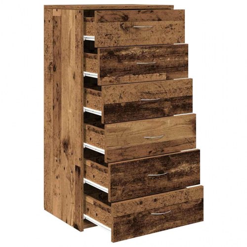 Kommode med 6 skuffer 50×34×96 cm - konstrueret træ, antikt look