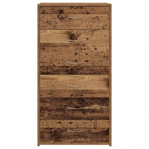 Kommode med 6 skuffer 50×34×96 cm - konstrueret træ, antikt look