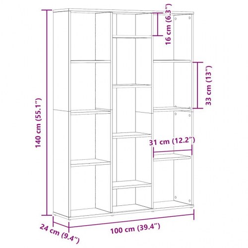 Rumdeler/bogreol 100×24×140 cm i konstrueret træ - artisan eg