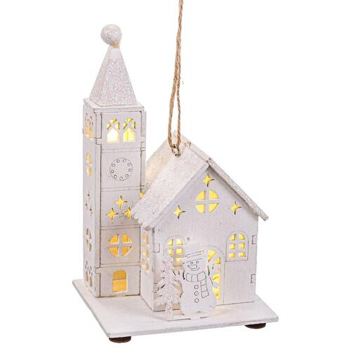 Julepynt Hvid Kirke 8,5 x 7,5 x 14,5 cm