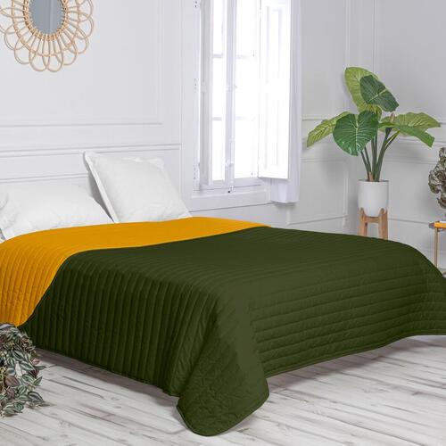 Sengetæppe med to sider HappyFriday Basic Dash Gul Grøn 260 x 260 cm