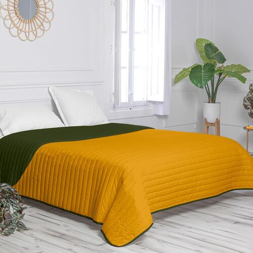 Sengetæppe med to sider HappyFriday Basic Dash Gul Grøn 260 x 260 cm