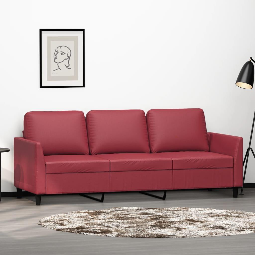 3-personers sofa 180 cm kunstlæder vinrød billede