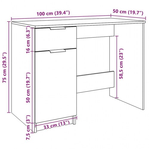 Skrivebord 100 × 50 × 75 cm i konstrueret træ - antikt trælook