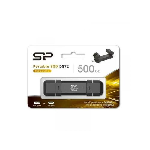 Silicon Power DS72 bærbar SSD 500 GB - USB 3.2, USB-A/USB-C, sort