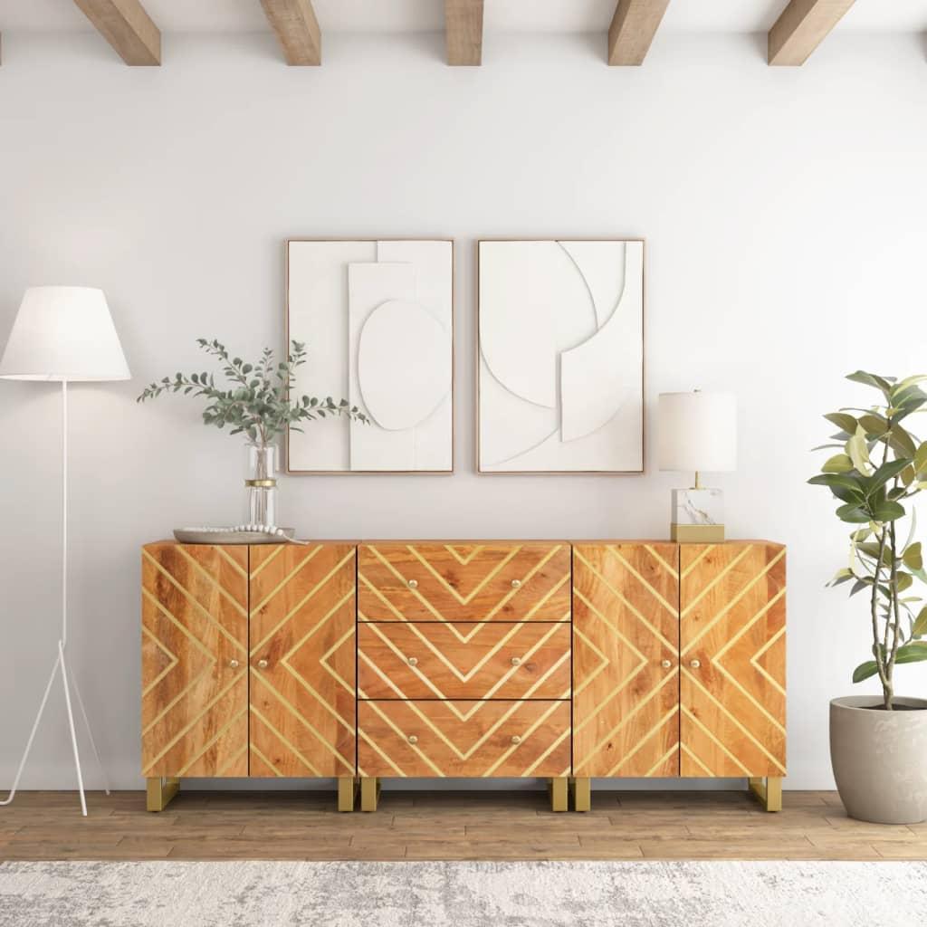 Kommoder 3 stk. 60x33,5x75 cm massivt mangotræ brun og sort billede