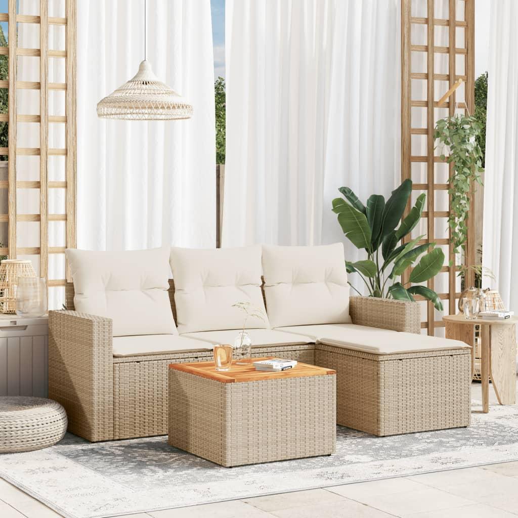 Havesofasæt i polyrattan 5 dele med hynder og opbevaring - beige