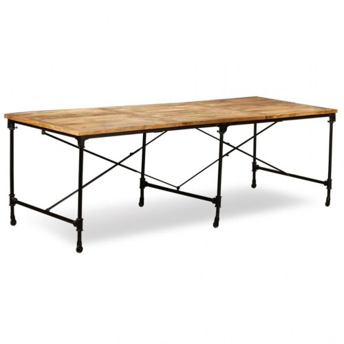 Spisebord i massivt mangotræ 240 cm - industrielt med hjul