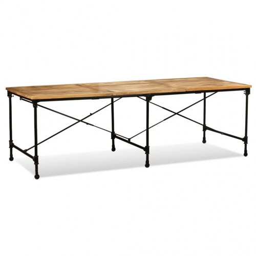 Spisebord i massivt mangotræ 240 cm - industrielt med hjul
