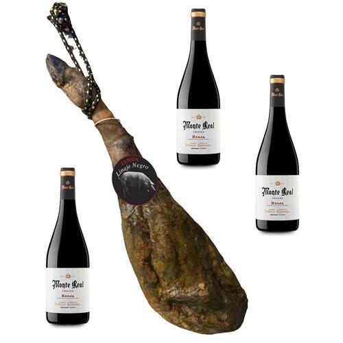 Kornfodret Iberico skinke Linaje Negro 5,5 kg Vinflaske 750 ml x 3