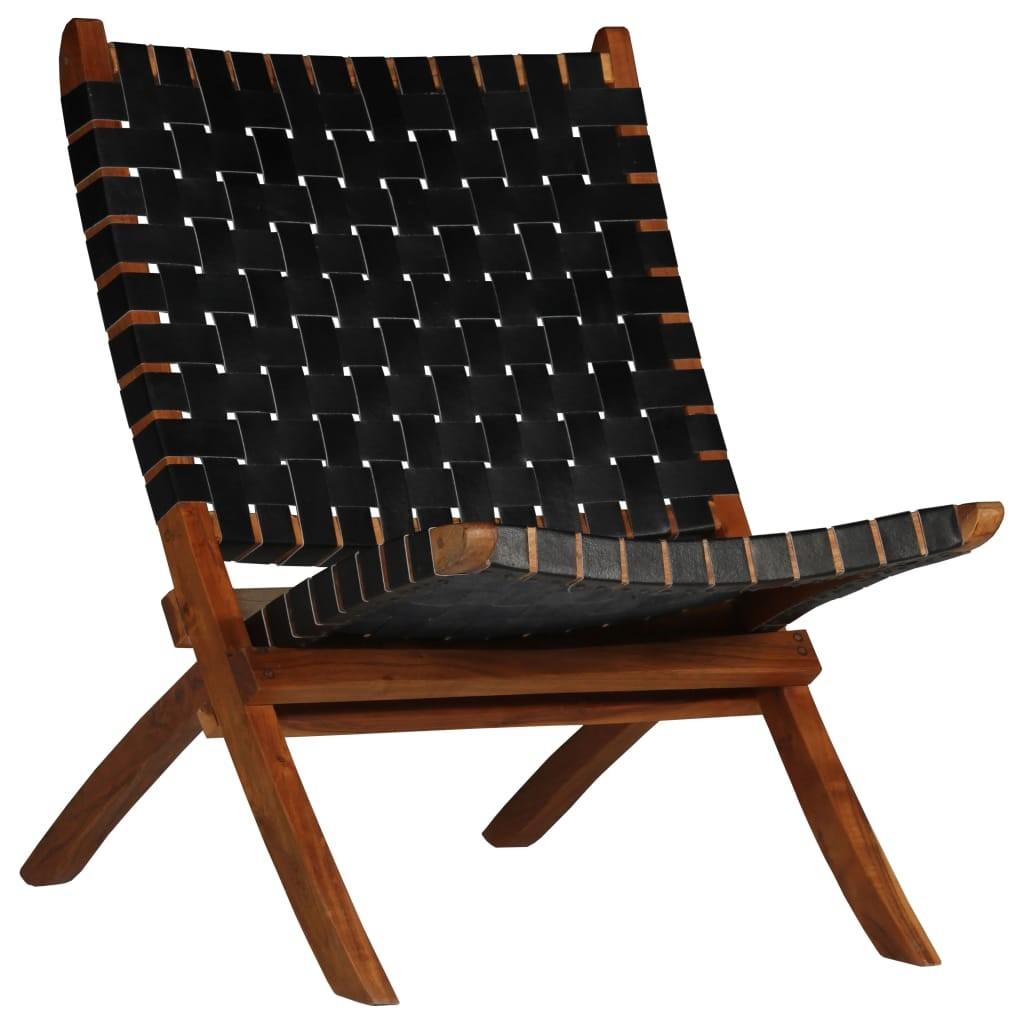 Foldbar stol ægte krydsstriber sort