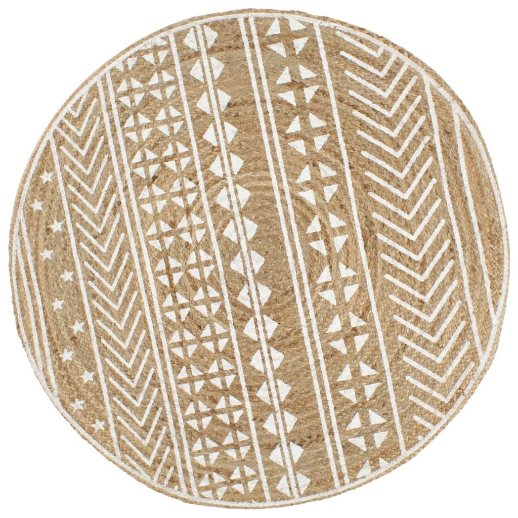 Håndlavet Tæppe Med Hvidt Print Jute 120 Cm