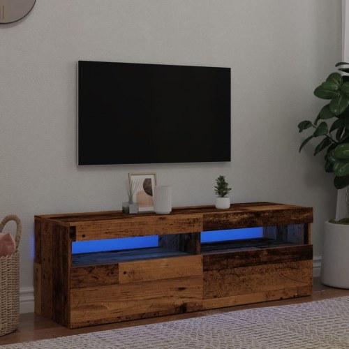 TV-bord med LED-lys 120 × 35 × 40 cm - konstrueret træ, antikt træ
