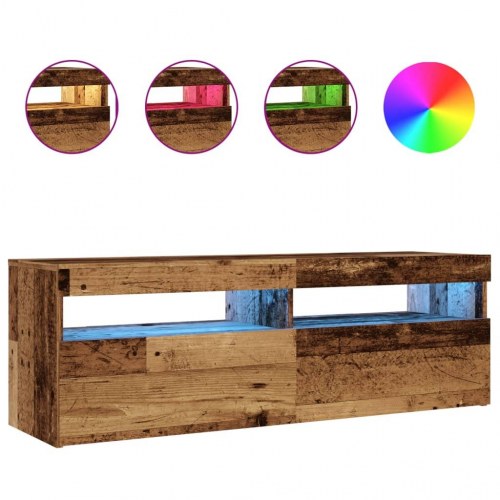 TV-bord med LED-lys 120 × 35 × 40 cm - konstrueret træ, antikt træ