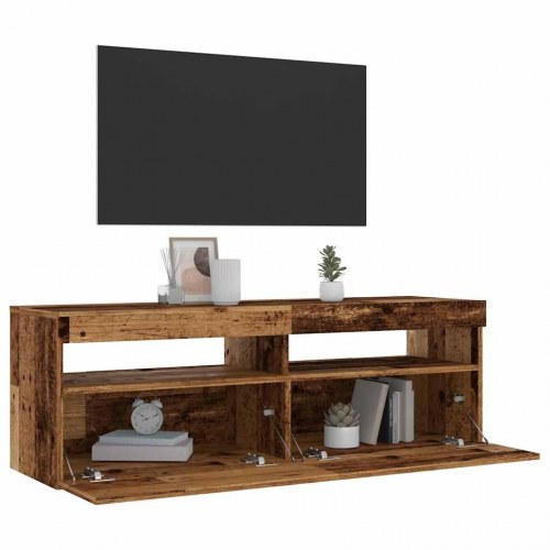TV-bord med LED-lys 120 × 35 × 40 cm - konstrueret træ, antikt træ