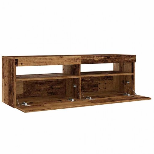 TV-bord med LED-lys 120 × 35 × 40 cm - konstrueret træ, antikt træ