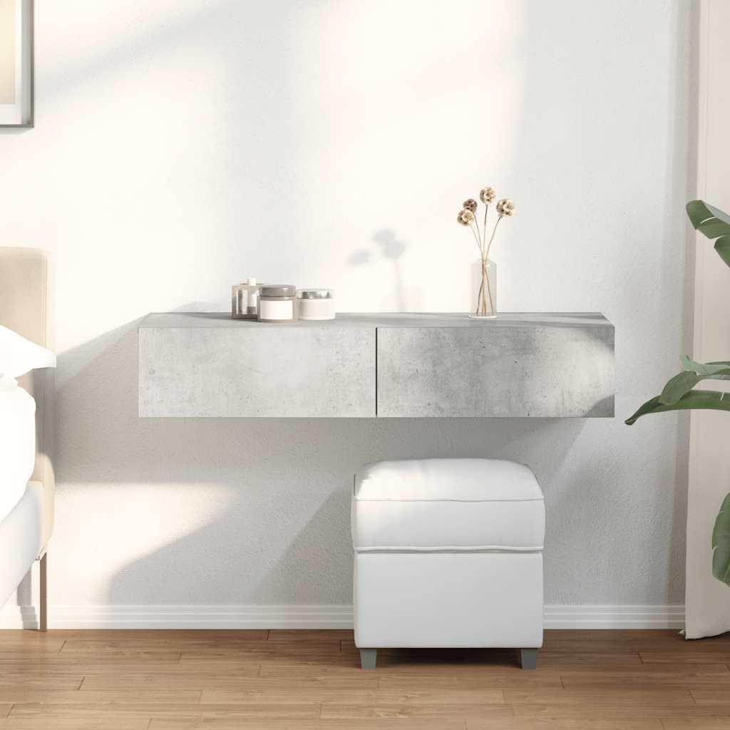 Væghylde med skuffer 100x36x19 cm konstrueret træ betongrå billede