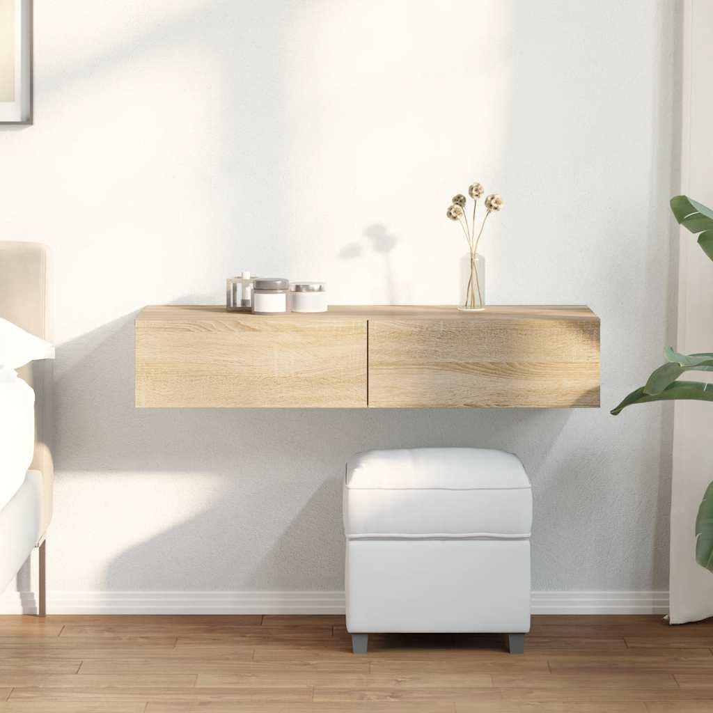 Væghylde med skuffer 100x36x19 cm konstrueret træ sonoma-eg billede