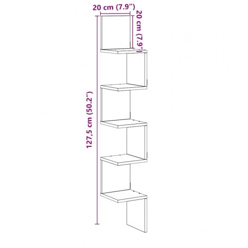 Væghængt hjørnehylde 20×20×127,5 cm - konstrueret træ i kunsteg