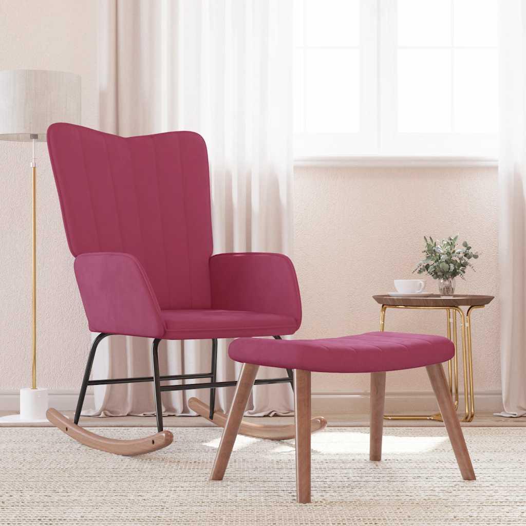 vidaXL gyngestol med fodskammel fløjl vinrød