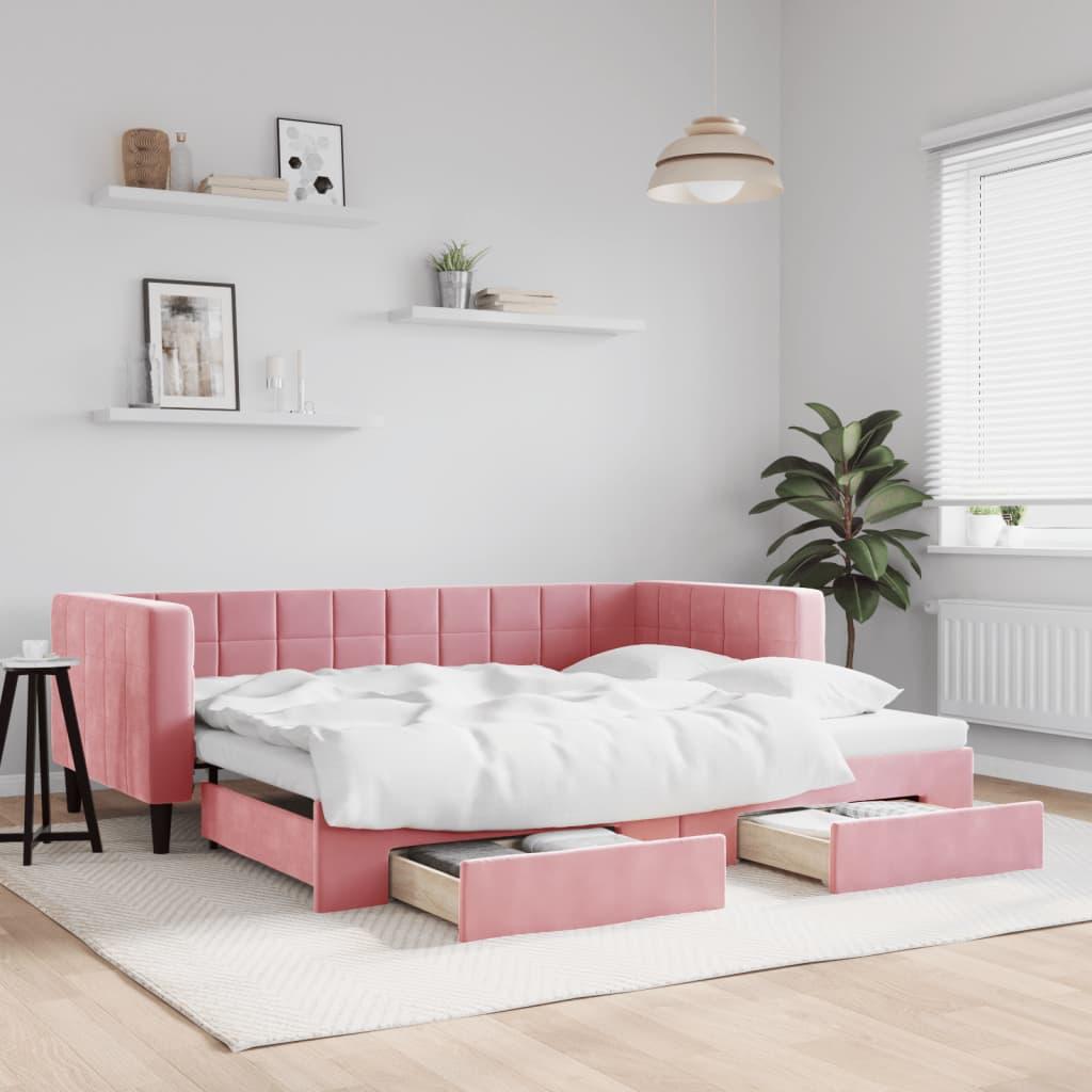 vidaXL daybed med udtræk og skuffer 90x200 cm velour lyserød