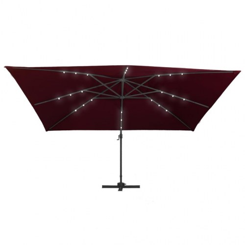 Hængeparasol m. LED-lys 400x300 cm bordeauxrød