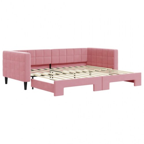 Daybed med udtræk 90 x 200 cm - lyserød velour