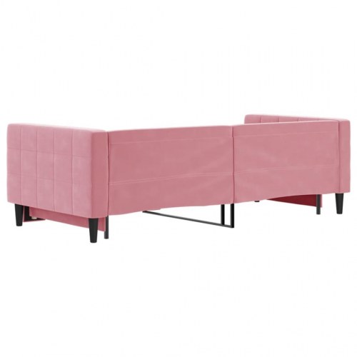 Daybed med udtræk 90 x 200 cm - lyserød velour