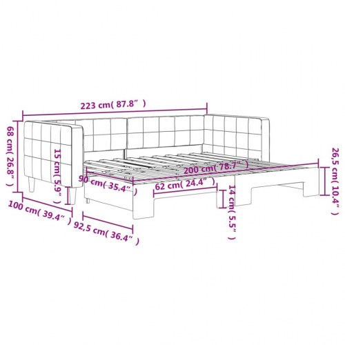 Daybed med udtræk 90 x 200 cm - lyserød velour