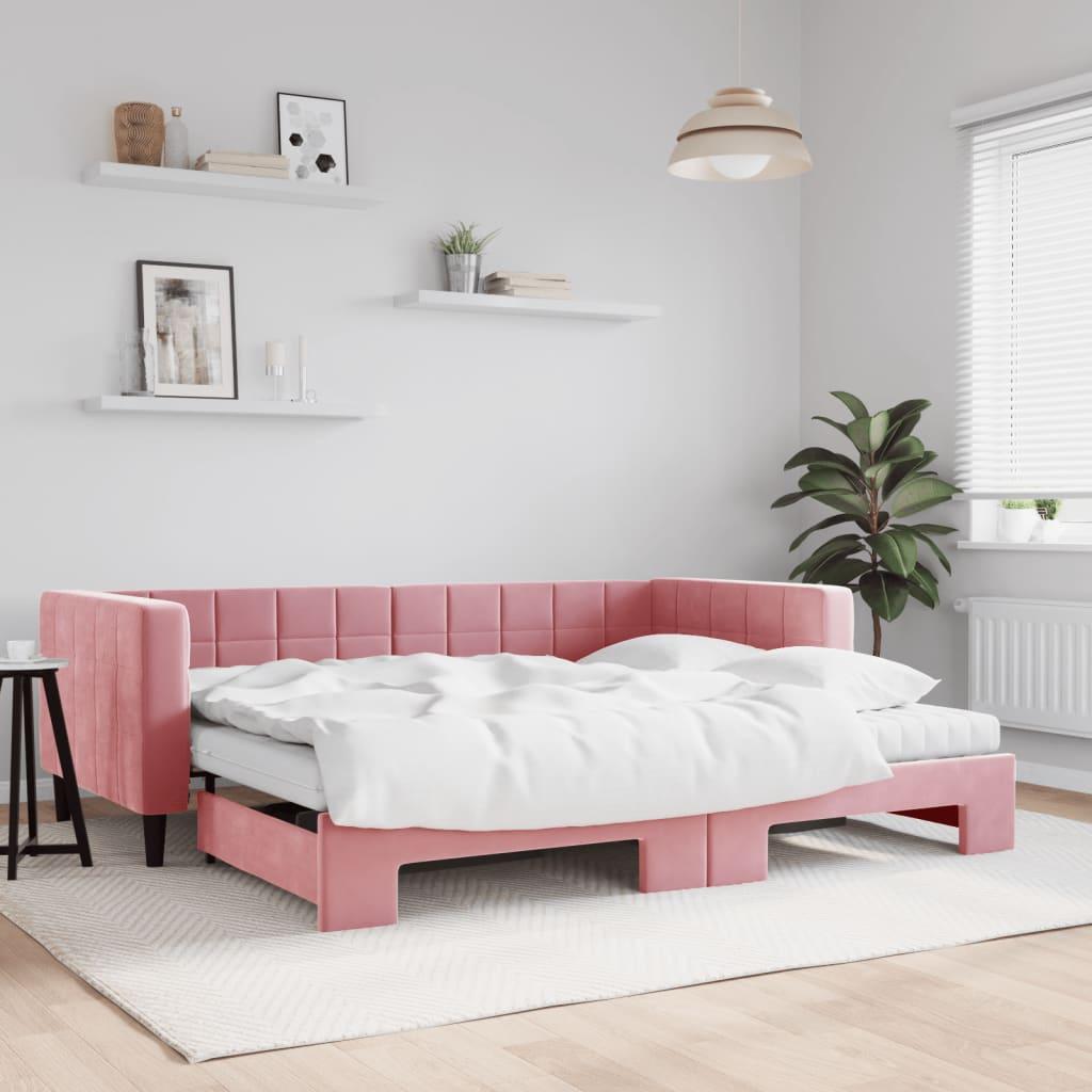 vidaXL daybed med udtræk og madras 90x200 cm velour lyserød
