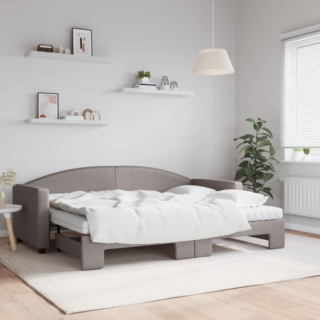 Daybed med udtræk og madras 80x200 cm stof gråbrun