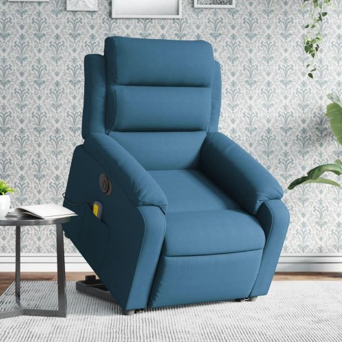 Massagestol med løftefunktion i velour - blå