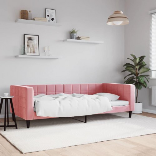 Daybed 90×200 cm i velour - lyserød sovesofa/gæsteseng