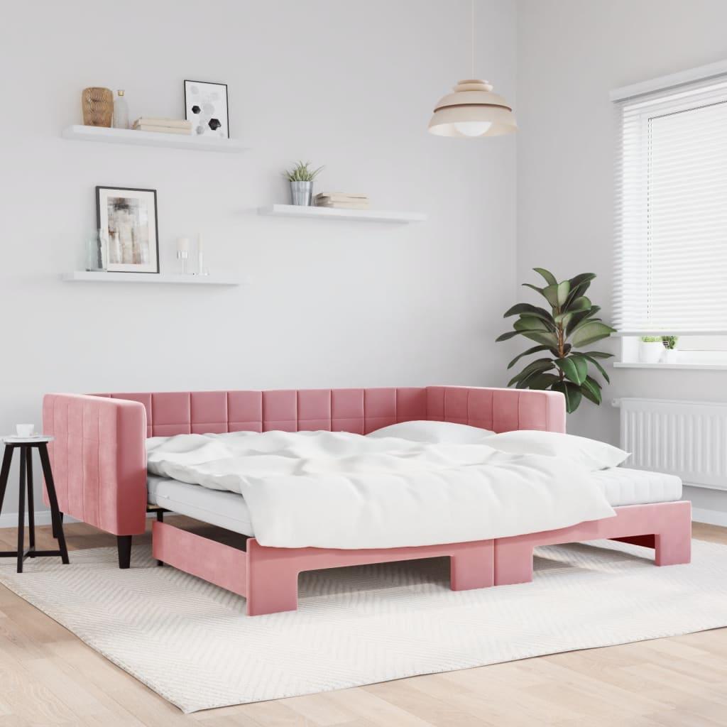 vidaXL daybed med udtræk og madras 100x200 cm velour lyserød