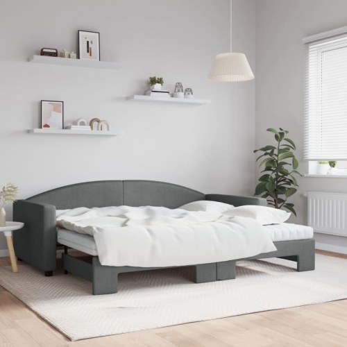Daybed med udtræk og madras 90x200 cm - stof, mørkegrå