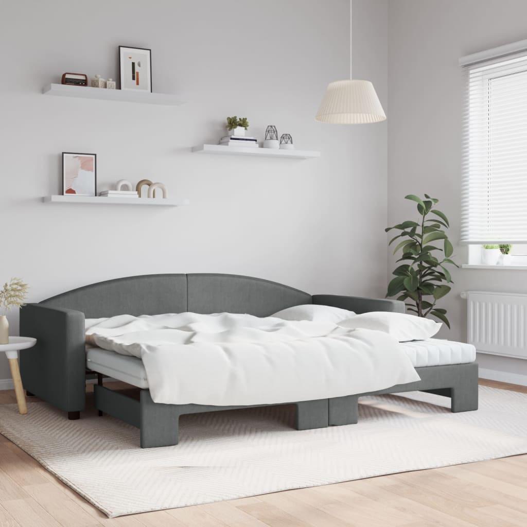 Daybed med udtræk og madras 90x200 cm stof mørkegrå billede