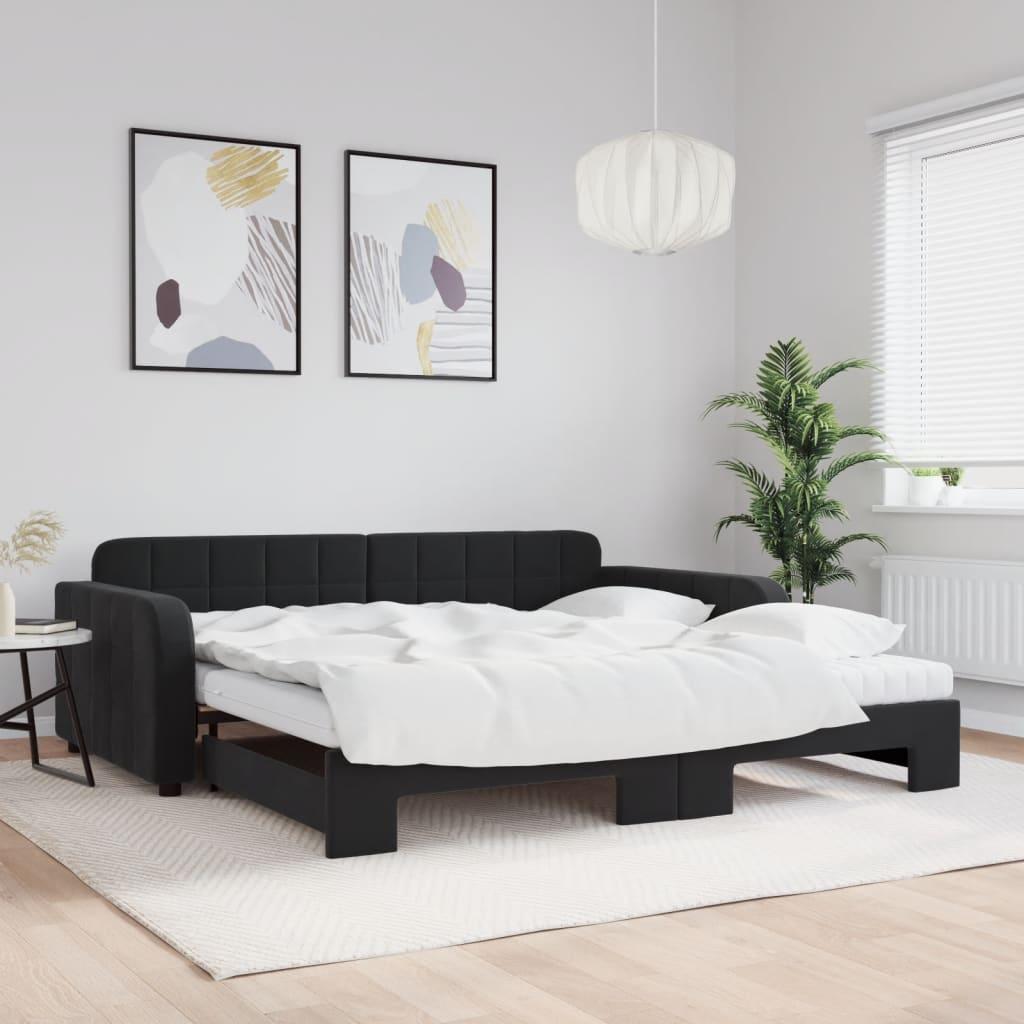 Daybed Med Udtræk Madras 100x200 Velour Sort