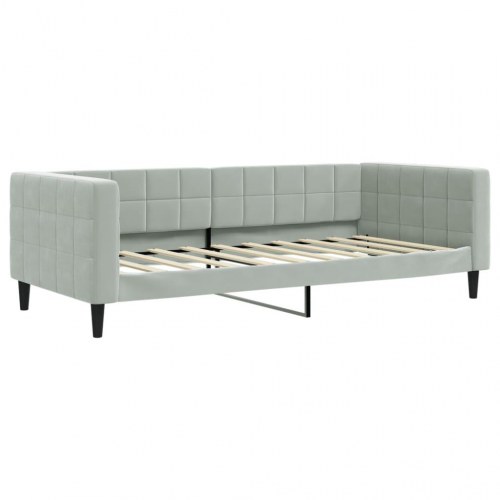Daybed 90x190 cm i velour - lysegrå sovesofa med lamelbund