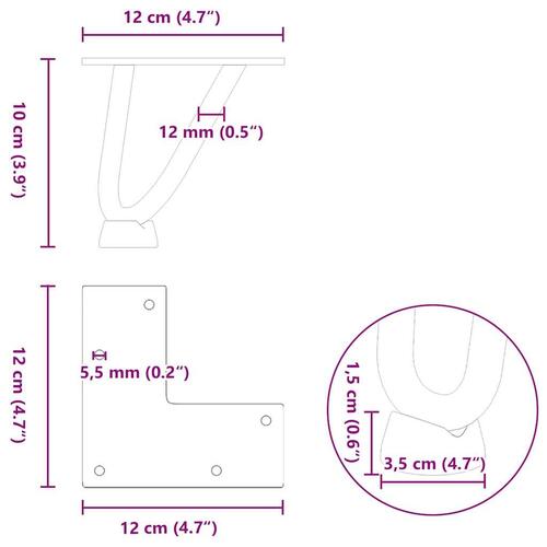 Hårnåle bordben 4 stk. 10 cm massivt stål antracitgrå