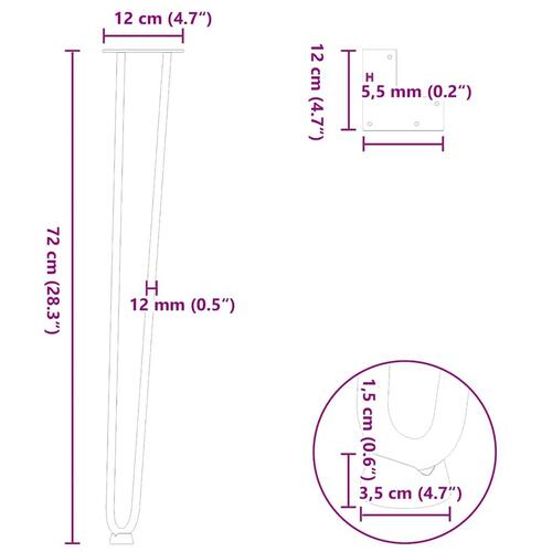 Hårnåle bordben 4 stk. 72 cm massivt stål hvid