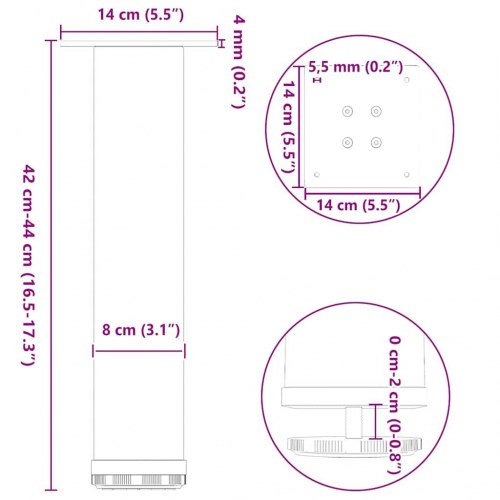 Sofabordsben 4 stk. - hvid, 42-44 cm