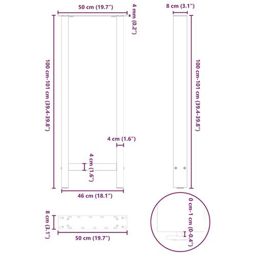 Sofabordben 2 stk. 50x(100-101) cm stål sort