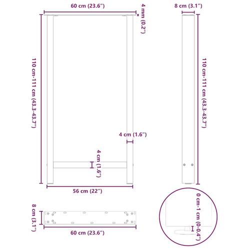 Sofabordben 2 stk. 60x(110-111) cm stål sort